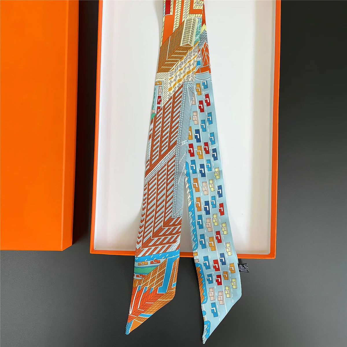 Pañuelo estrecho de sarga de seda 100 % de lujo para mujer, diseño de marca, pañuelo para bolso, pañuelo para el cuello, diadema para el pelo