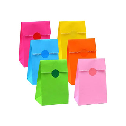10PCS Stand-Up Colorful Gift Bags with Stickers – Solid, Striped & Polka Dot Treat Bags for Wedding, Birthday & Party Favors (18×9×6cm)
