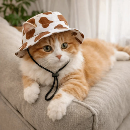 Adjustable Dog Sun Hat – Cute Breathable Pet Fisherman Cap with Ear Holes for Small Dogs & Cats, Puppy Photography Hat