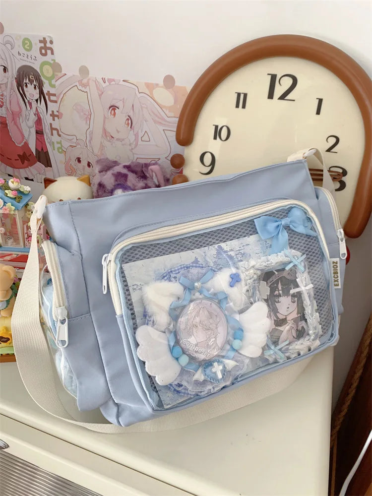 Bolso bandolera transparente de moda – Bolso de hombro Ita de gran capacidad para niñas, bolso mensajero de estilo escolar a la moda, bolso Kawaii versátil para uso diario y accesorios