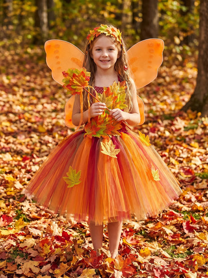 Autumn Forest Fairy Costume Dress for Girls – Woodland Maple Leaf Tutu Princess Dress for Halloween, Thanksgiving & Dress-Up