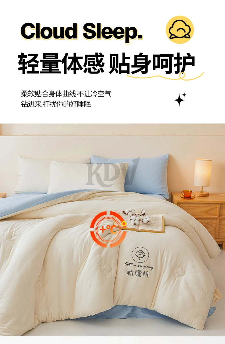 100% Cotton Filled Comforter – Soft Lightweight Warm Winter Quilt for Autumn & Cold Weather Bedding