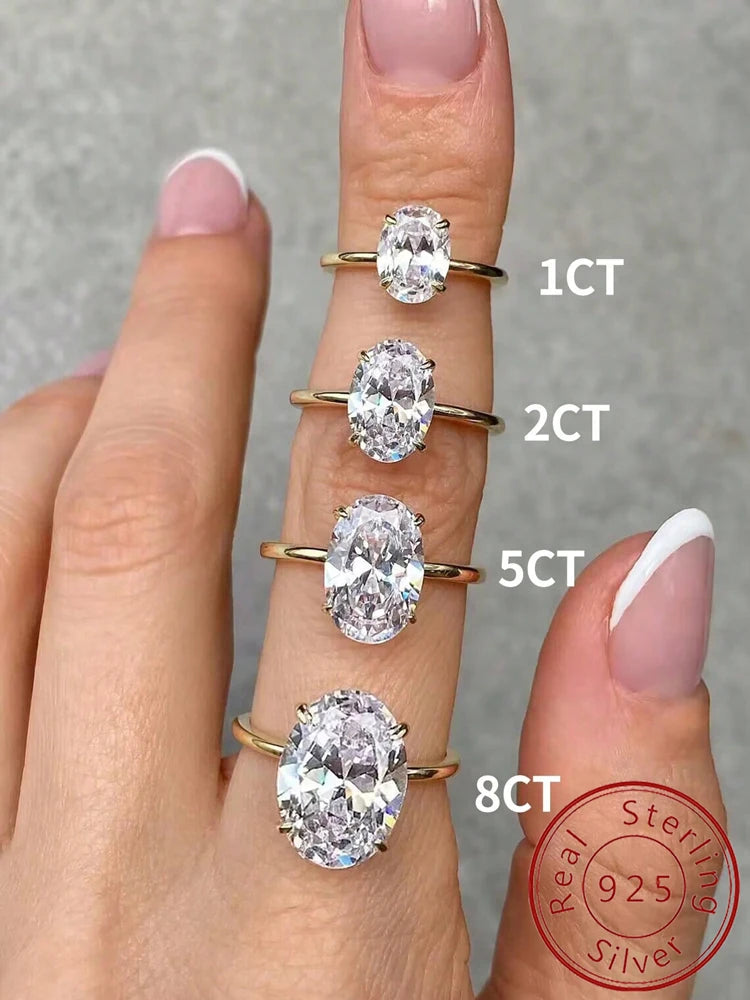 925 Sterling Silver Oval Zircon Ring – Luxury Engagement & Wedding Band for Women 1–8CT