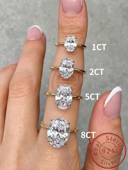 925 Sterling Silver Oval Zircon Ring – Luxury Engagement & Wedding Band for Women 1–8CT