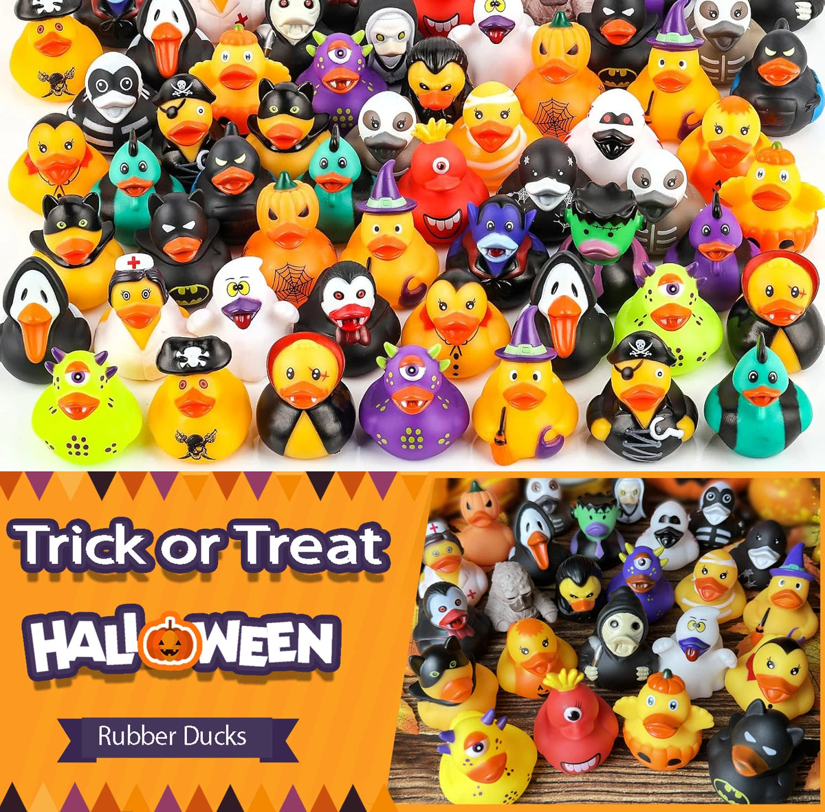 16-200PCS Halloween Rubber Ducks Bulk, Cute Halloween Themed Duck Toys for Jeep Ducking, Trick or Treat Goodie Bag Fillers, Party Favors, Gifts and Kids Halloween Supplies