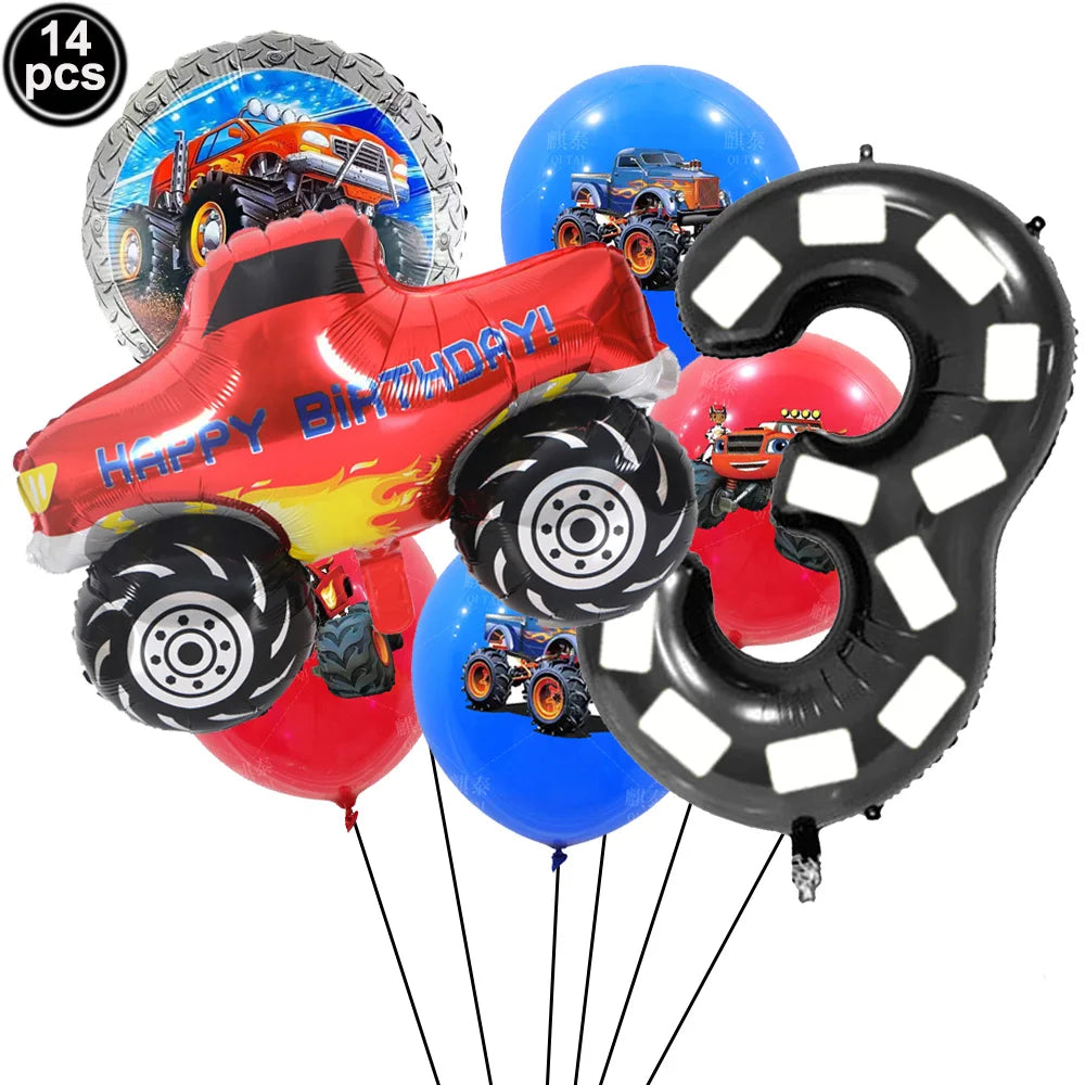 Monster Truck Birthday Party Supplies – Disposable Plates, Napkins, Banner & Tablecloth for Kids' Boys' 2nd Birthday Decorations