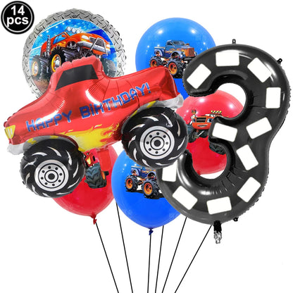 Monster Truck Birthday Party Supplies – Disposable Plates, Napkins, Banner & Tablecloth for Kids' Boys' 2nd Birthday Decorations