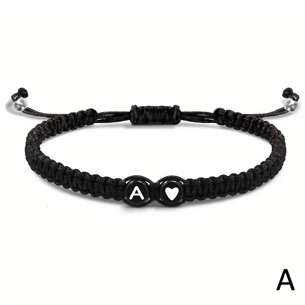 A–Z Initial Heart Braided Bracelet – Personalized Adjustable Name Charm Bracelet for Women & Men | Friendship Jewelry Gift