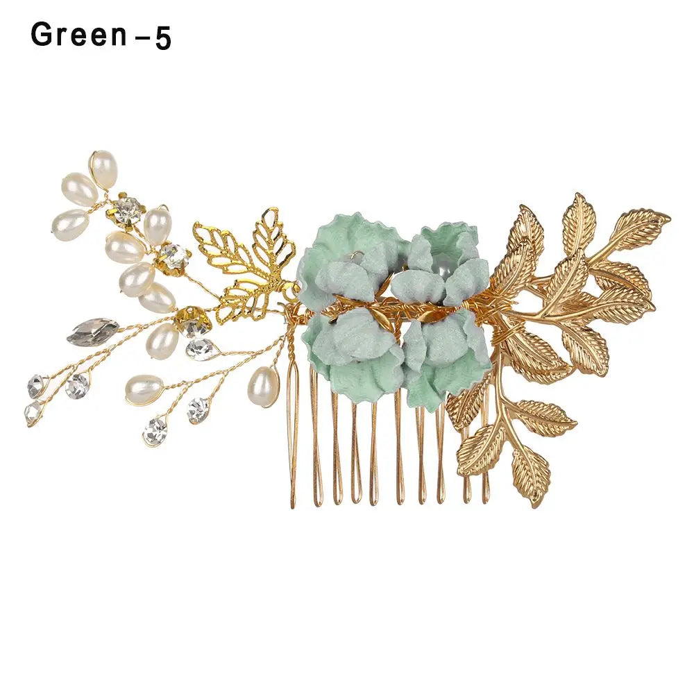 Luxury Floral Bridal Hair Comb with Gold Leaves – Crystal Wedding Hair Accessory for Brides & Prom