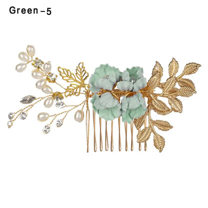 Luxury Floral Bridal Hair Comb with Gold Leaves – Crystal Wedding Hair Accessory for Brides & Prom
