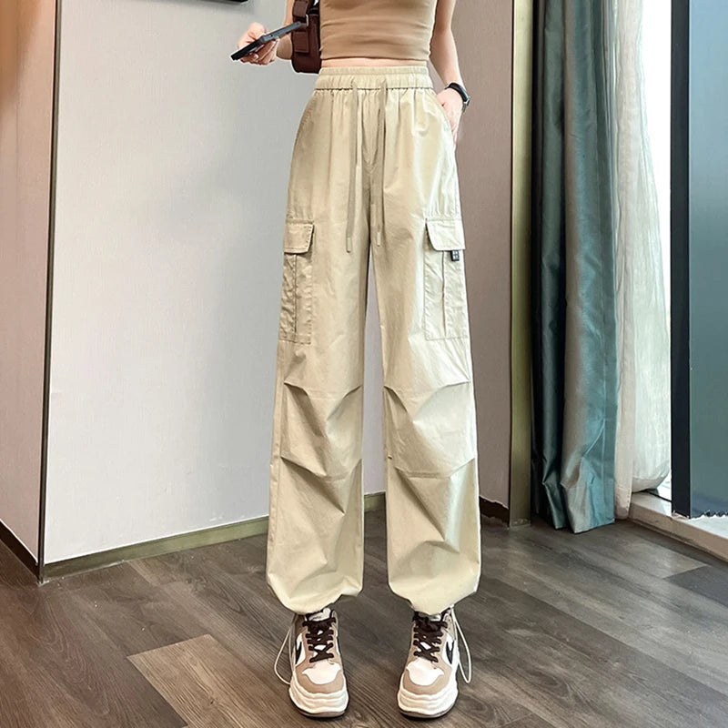 Pantalones Joggers para Mujer, Casuales, Elegantes, Rectos, con Bolsillos, Cintura Alta Elástica, Ropa Urbana, Pantalones Ajustados Finos de Verano