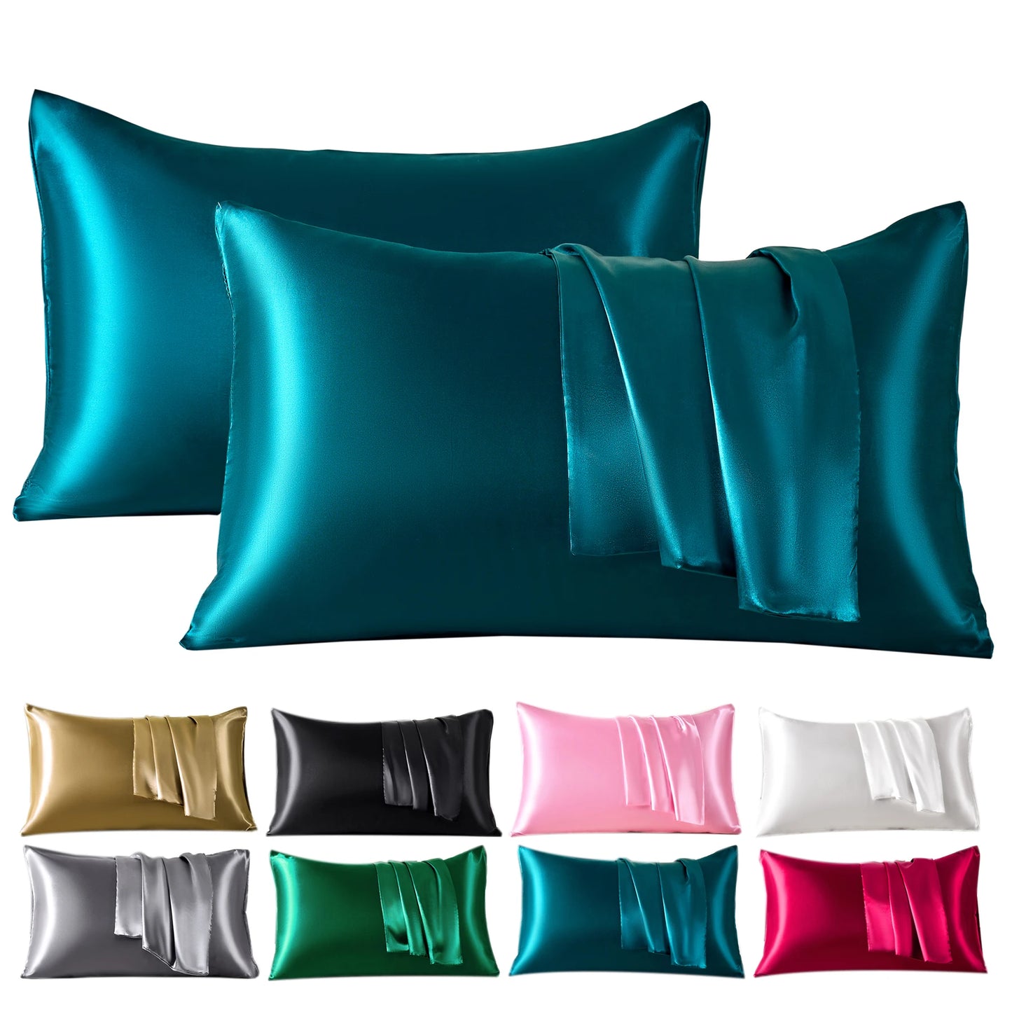 Satin Pillowcase Set of 2 – Soft Cooling Pillow Covers for Hair & Skin