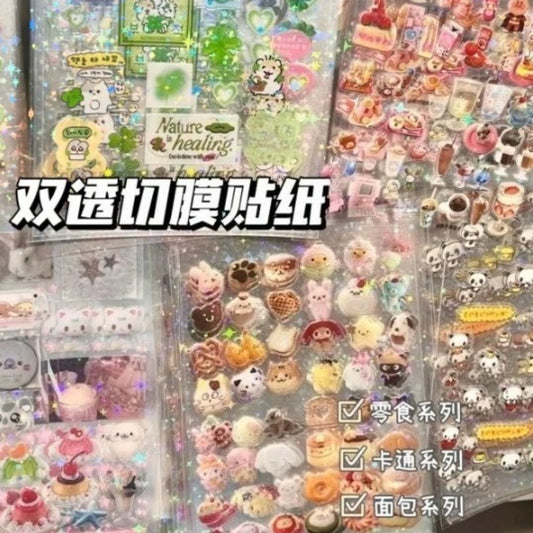 20 hojas de calcomanías PET vintage con brillos – Juego transparente de decoración Kawaii para álbumes de recortes, diarios y toploaders