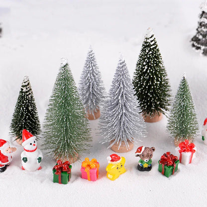 6PCS Mini Christmas Trees – PVC Micro Landscape Xmas Tree Decorations in 7CM/9CM Sizes for Home, Navidad & Holiday Gifts