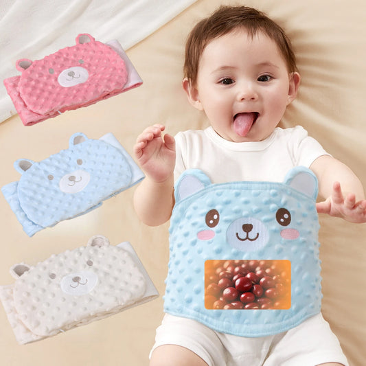 Bandeau de ventre doux pour bébé avec pack chauffant aux haricots rouges – Bandeau de ventre pour nourrisson motif dessin animé pour la chaleur, le soulagement des gaz et le confort abdominal