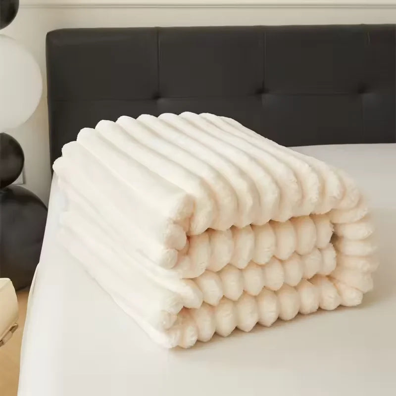 Soft Fluffy Throw Blanket – 250 GSM Warm Striped Blanket for Bed, Sofa & Couch