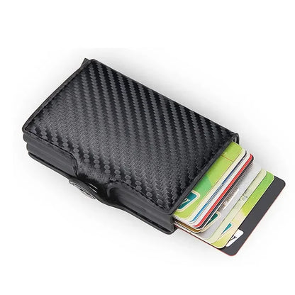 Cartera de metal con bloqueo RFID para hombre, tarjetero de crédito de aluminio de piel sintética, cartera delgada