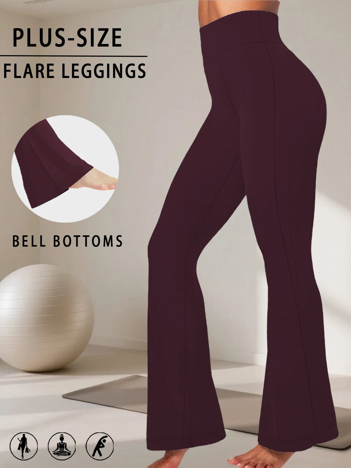 Plus Size Women's High-Rise Flared Leggings – Comfortable Yoga & Workout Pants with Supportive High Waist and Stylish Bell-Bottom Design