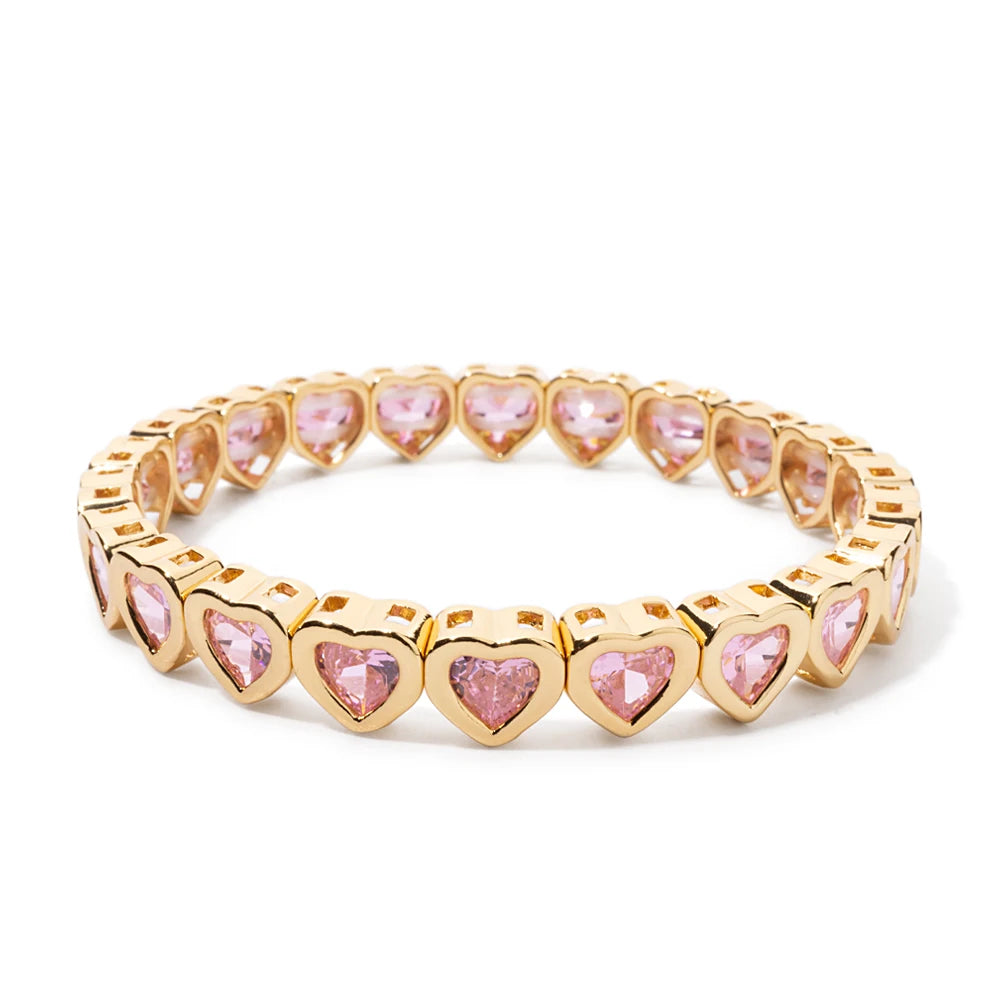Brazalete de puño elástico para mujer 2024 Gold Love con diamantes de imitación color melocotón, joyería de moda