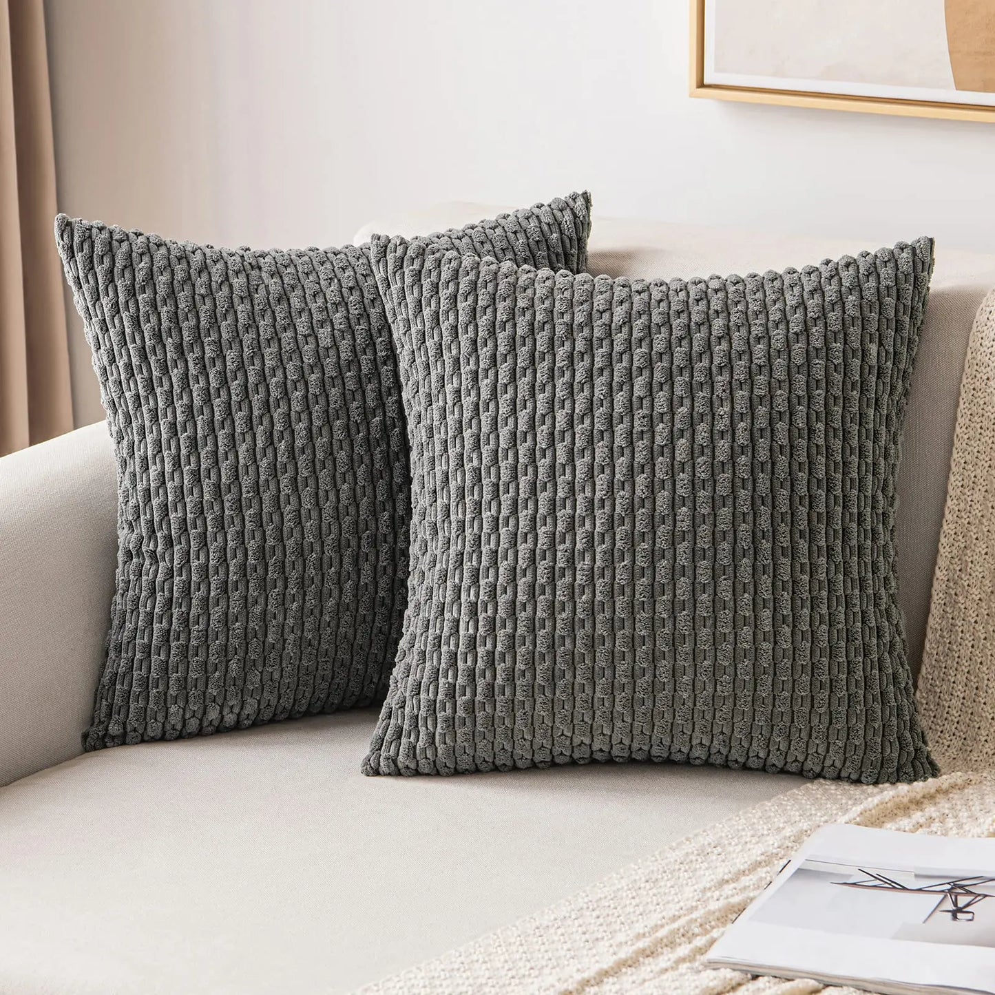 Funda de almohada a rayas verdes de pana - Funda de cojín decorativa rústica bohemia de 20x20 pulgadas para sofá y sala de estar
