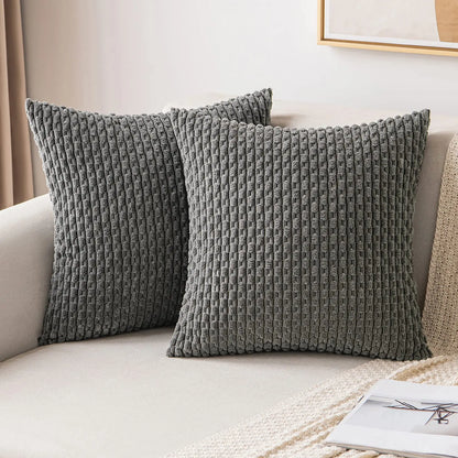Funda de almohada a rayas verdes de pana - Funda de cojín decorativa rústica bohemia de 20x20 pulgadas para sofá y sala de estar