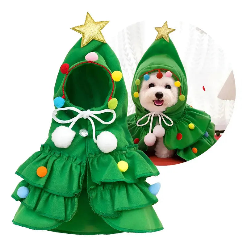 Christmas Tree Pet Cape – Cute Festive Shawl Costume for Small Cats & Dogs, Creative Holiday Pet Clothing Accessory
