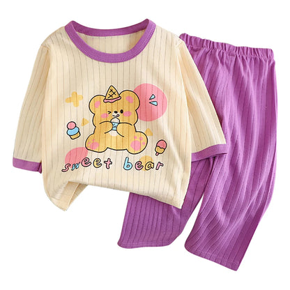 Conjunto de Pijama de Algodón para Niños – Pijama de Manga Larga y Pantalones para Verano en Casa y Habitaciones con Aire Acondicionado