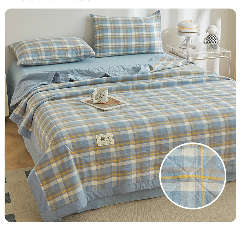 100% Cotton Summer Quilt – Lightweight Long Staple Cotton Comforter for Twin, Queen & Double Beds