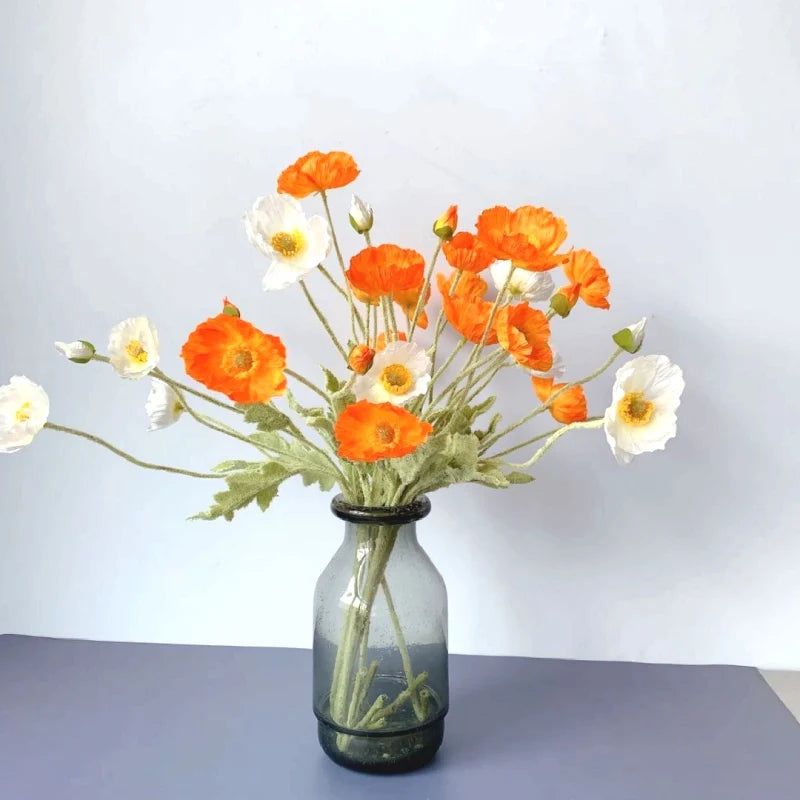 Artificial Poppy Flowers – Realistic Silk Faux Long Stem Flowers for Home Décor, Garden, Wedding Bridal Bouquets, Party Decoration & DIY Floral Arrangements