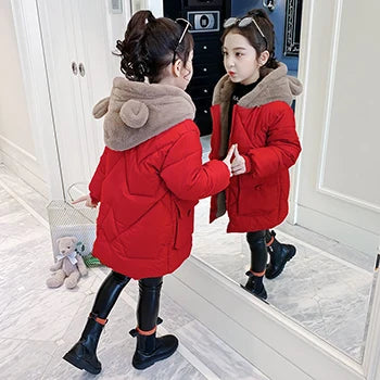 dsGirls Winter Jacket 3-12 Years, Thick Warm Hooded Coat with Zipper, Waterproof Autumn and Christmas Outerwear for Ki
