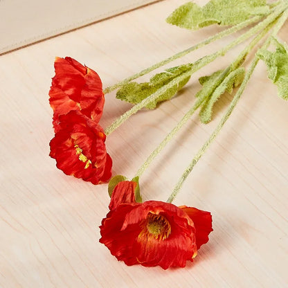 4 cabezas de amapolas artificiales – Ramo floral sintético de seda para arreglos de boda nupciales, decoración de fiestas, decoración de jardines y exhibiciones al aire libre
