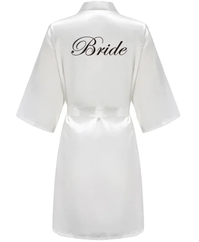 Wedding Party Team Bride Robe – Black Letter Satin Kimono Bridesmaid Bathrobe SP2000