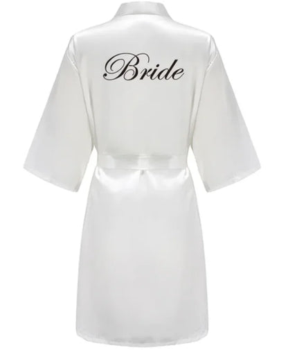 Wedding Party Team Bride Robe – Black Letter Satin Kimono Bridesmaid Bathrobe SP2000