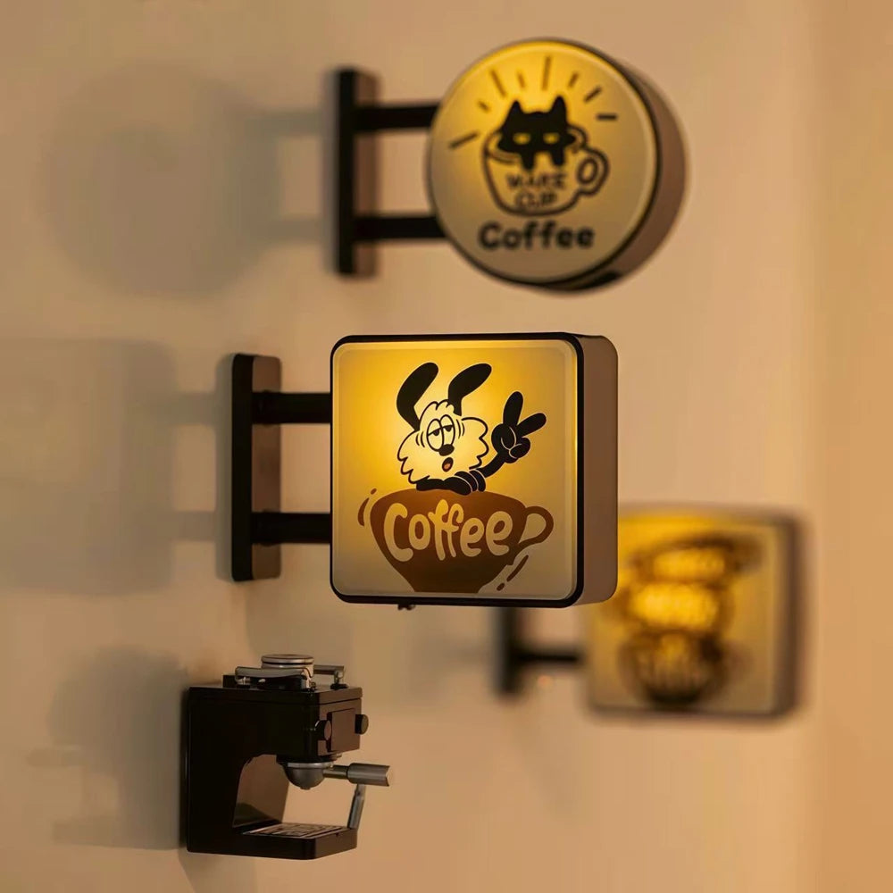 Imán LED retro para nevera con forma de cafetería – Decoración en miniatura iluminada para nevera con diseño de tablero perforado