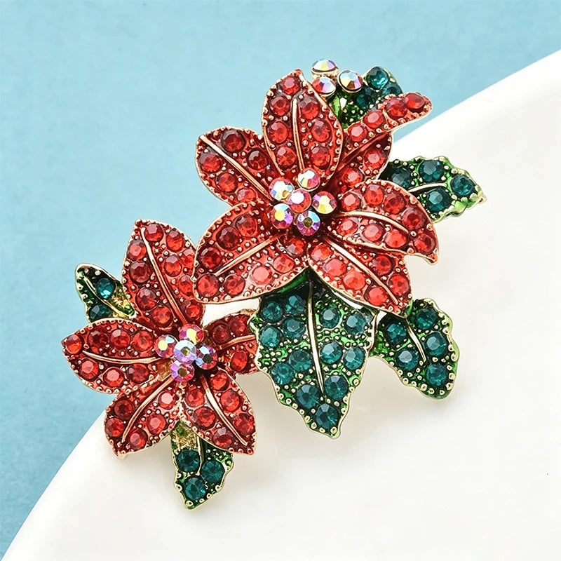 Wuli&baby Red Rhinestone Flower Brooch for Women – Beautiful Alloy Floral Pin, Elegant Fashion Jewelry & New Year Gift Accessory