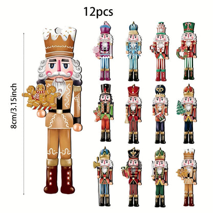 Ornements de Noël soldat casse-noisette en bois de 12 pièces – Décorations à suspendre pour sapin, maison et cadeaux de fêtes