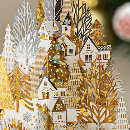 3D Christmas Greeting Card – Hot Stamped Laser Engraved Pop-Up Paper Card for Xmas, New Year, Thank You & Friends