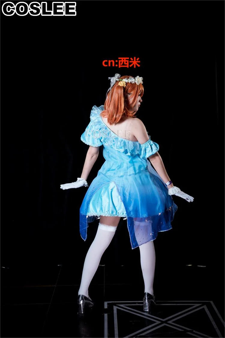 COSLEE LoveLive Aqours “The Dreaming Gate” Cosplay Costume – All Members Blue Singing Dress (Nozomi, Nico, Hanayo, Maki)