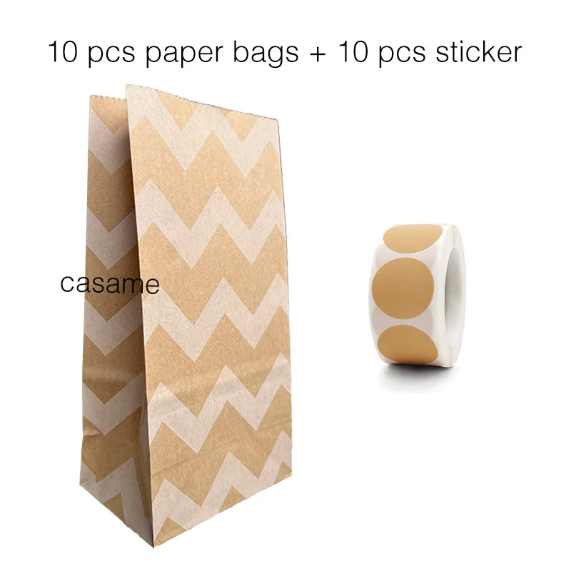 10PCS Stand-Up Colorful Gift Bags with Stickers – Solid, Striped & Polka Dot Treat Bags for Wedding, Birthday & Party Favors (18×9×6cm)