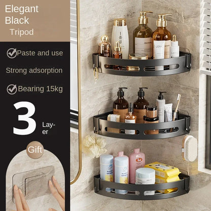 Plastic Bathroom Storage Rack – Adhesive Shower Caddy Shelf, No Drill Shampoo Holder Organizer, Corner Storage Shelf for Bathroom, Towel & Bath Accessories Rack 1/2/3pcs
