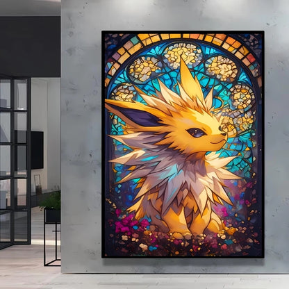 Pokémon Bulbasaur & Pikachu Canvas Wall Art – Bright Garden Themed Cartoon Home Living Room Decor