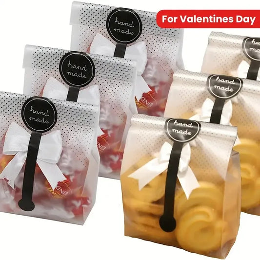 60 Bolsas de Galletas Esmeriladas con Lunares Negros – Bolsas de Embalaje de Regalo Rectangulares Autoadhesivas para Galletas, Dulces y Recuerdos de Fiesta