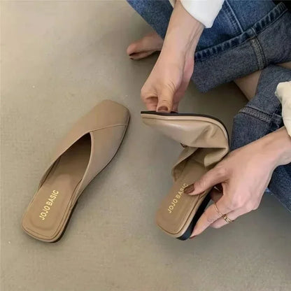 Women's Square Toe Flat Sandals Casual Slip-On Mules Outdoor Walking Slides