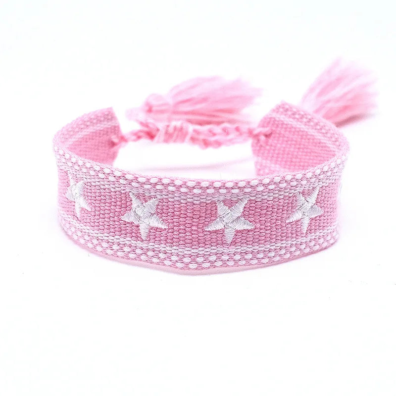 Pulsera de estrella bordada bohemia – Correa de muñeca tejida a mano con borlas para mujer | Regalo de joyería de moda étnica