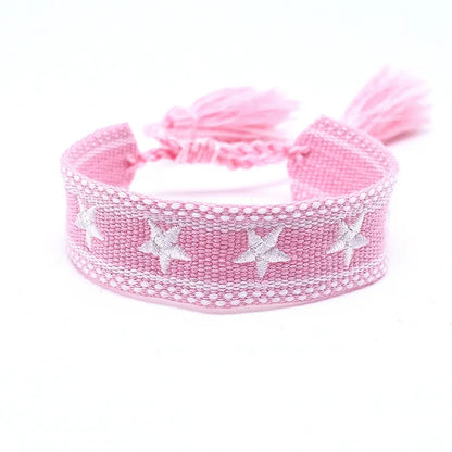 Pulsera de estrella bordada bohemia – Correa de muñeca tejida a mano con borlas para mujer | Regalo de joyería de moda étnica