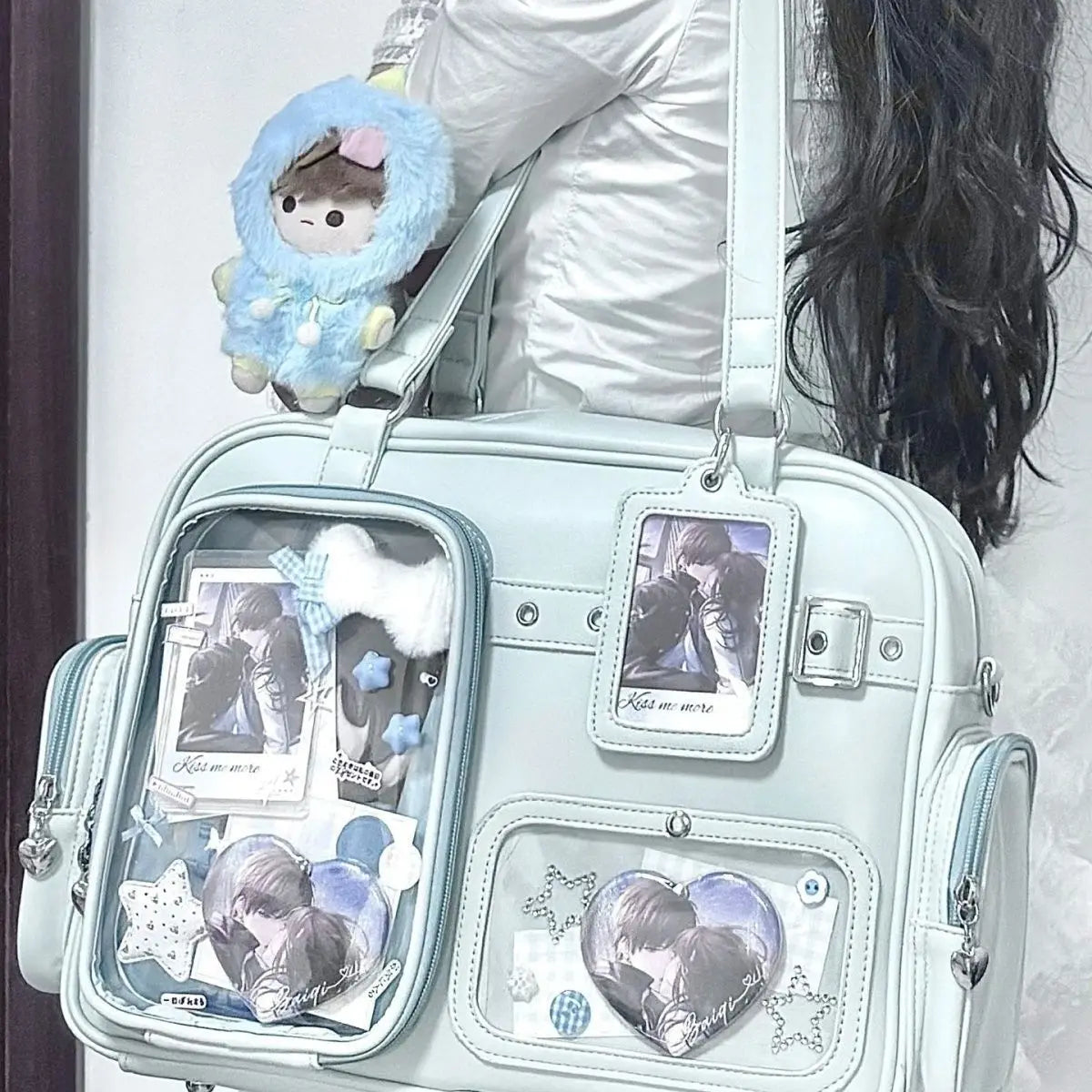 Bolso Harajuku Ita para Mujer – Bandolera de Piel Sintética de 20cm para Exhibición de Muñecos y Pines, Bolso Cruzado Preppy de Gran Capacidad, Bolso de Moda Kawaii para Uso Diario, Escuela y Viajes