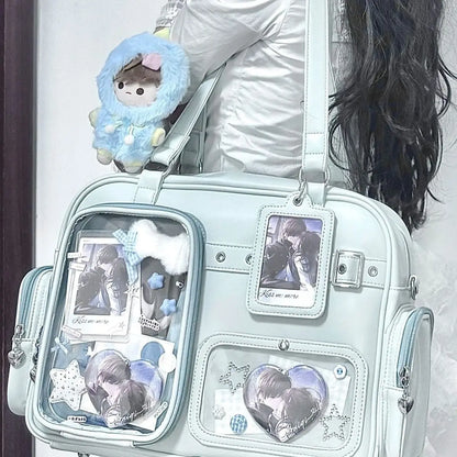Bolso Harajuku Ita para Mujer – Bandolera de Piel Sintética de 20cm para Exhibición de Muñecos y Pines, Bolso Cruzado Preppy de Gran Capacidad, Bolso de Moda Kawaii para Uso Diario, Escuela y Viajes