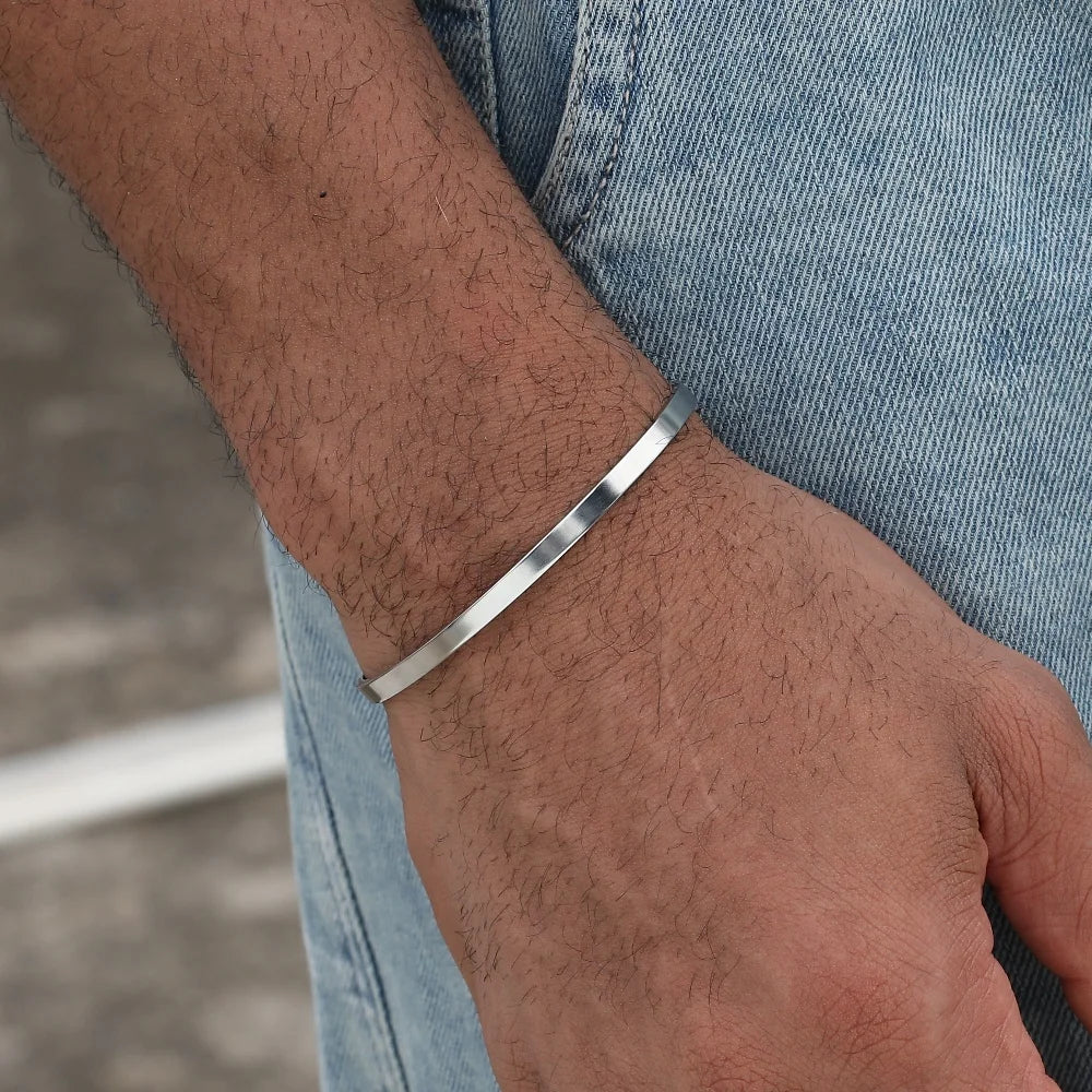 Pulsera de cadena cubana de acero inoxidable de 3 mm - Pulsera de puño abierto ajustable para hombres | Accesorio de joyería de moda urbana hip hop