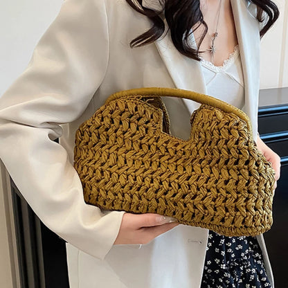 Bolso de playa de lujo de paja tejida para mujer - Bolso de mano de ratán de moda, Bolso de mano de verano para viajes, vacaciones, compras y salidas casuales, Bolso tejido a mano inspirado en el diseñador