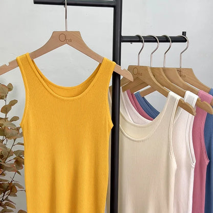 Haut court décontracté basique en tricot à col en U sans manches et de couleur unie pour femme, idéal pour l'automne